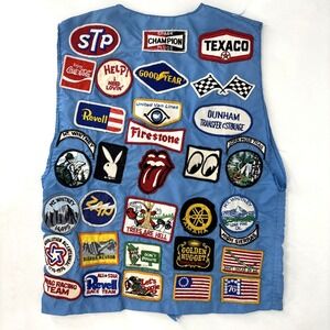 1970s INSANE All Over Patch Vest Racing Playboy Rolling Stones‎ White Sox Yamaha